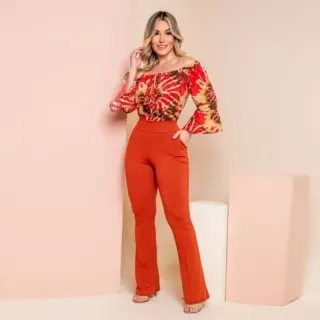 Estilo flare feminina calça - Verde Militar