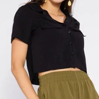 Viscolinho Blusa Feminina Cropped Camisa Verão 2023 - mostarda
