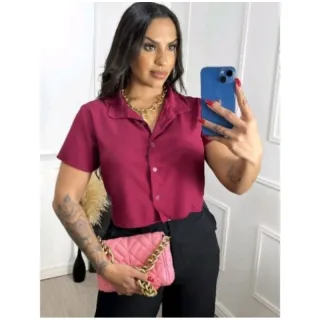 Camisa Social Feminina Cropped com Botões - Verde LIMA