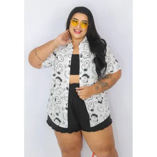 Camisa unissex com botões e desenhos do Snoopy - Plus GG