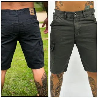 Sarja Masculina Cargo Bermudas de 2 Kits - Preto e Bege