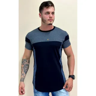 Camisa masculina Longline, camiseta oversized. Raryel loja online de roupas - PRETO COM AZUL