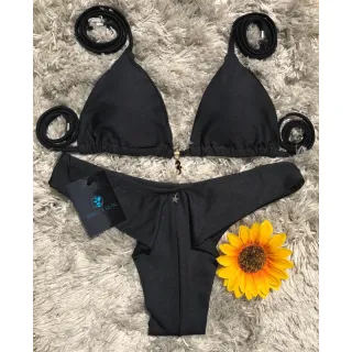 Promoção Biquini Fio Duplo com Busto Cortininha e Bojo Removível - vermelho canelado