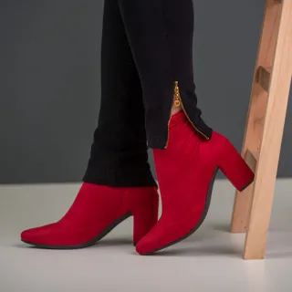 Bota Vermelha Salto Alto Grosso Prelice - Promoção - Vermelho