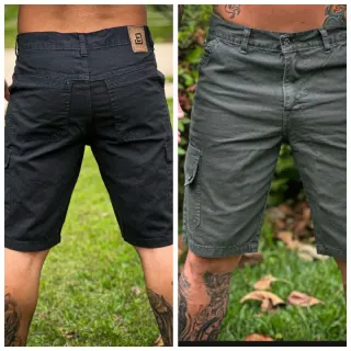 Sarja Masculina Cargo Bermudas de 2 Kits - Preto e Bege