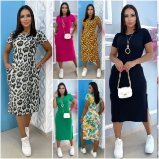 Vestido estampado midi com bolso - Tamanho único - Verde Bandeira