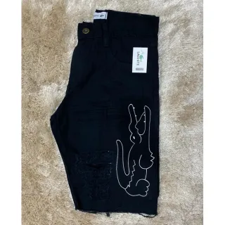 Bermuda Lisa e Rasgada com Estampa Jeans Masculina La cos te - JEANS ESCURO
