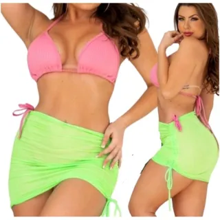 Mini saia de tule com grapiado e regulagem - Saida de praia - Estampa 1