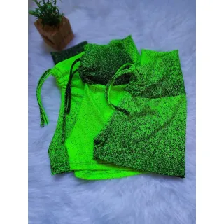 Cintura alta suplex curta P e M com cordinha - Azul verde neon