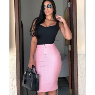 Saia secretaria branca midi, reta com zíper - Raryel - Branco