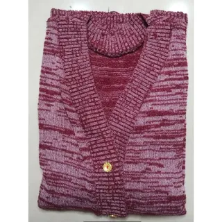 Moda outono inverno: Blusa feminina de frio, cardigans com botão e suéter tricô - Marsala