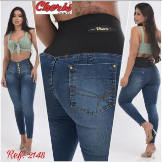 Calça jeans com elástico no cós (REF: 2149_2) - AZUL ESCURO REF 2148