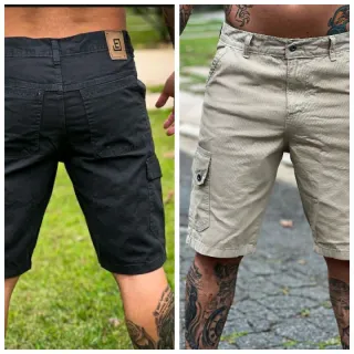 Sarja Masculina Cargo Bermudas de 2 Kits - Preto e Bege