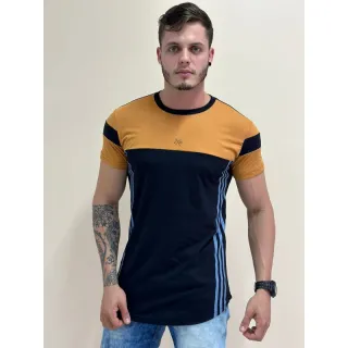 Camisa masculina Longline, camiseta oversized. Raryel loja online de roupas - PRETO COM AZUL