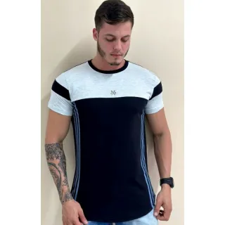 Camisa masculina Longline, camiseta oversized. Raryel loja online de roupas - PRETO COM AZUL