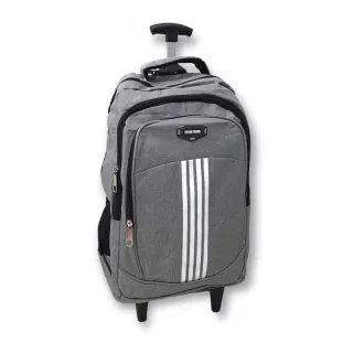 Mochila juvenil e adulto com rodinhas e alças de costas - preta listras brancas