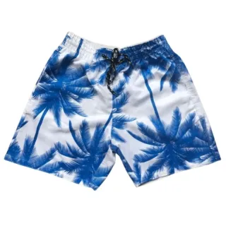 Moda praia masculina: bermuda floral em tactel, short masculino de alta qualidade - Azul Escuro