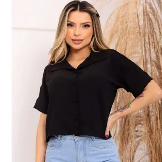 Blusa Feminina Camiseta Social Duna com 4 Botões Encapados - Azul