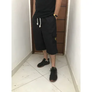 Estilo Casual Bermuda Masculino Sarja Skate Cargo - Azul Marinho