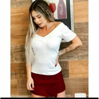 Malha Canelado Blusinha Feminina Ombro a Ombro Veste M G e GG - Amarelo