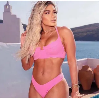 Moda Verão Biquini Feminino Cancun Com Bojo Tecido Canelado - Amarelo