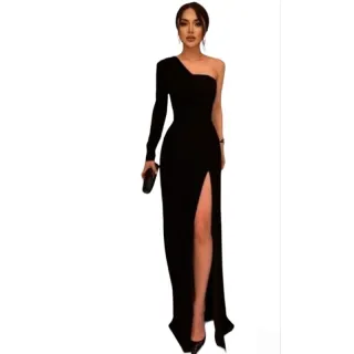 Vestido de Baile com Fenda Lateral e Manga Longa - Elegante e Sofisticado - Vinho