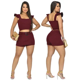 Conjunto Croped e Short Saia Xadrez em Crepe de Malha - C.S.A Laranja Xadrez