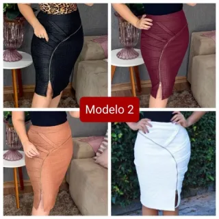 Saia secretaria branca midi, reta com zíper - Raryel - Branco