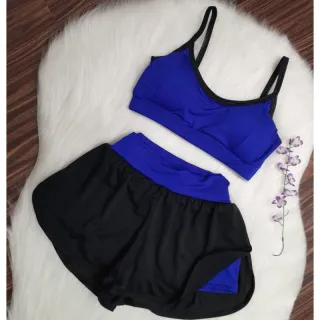 Roupa de Academia Conjunto Fitness Top Alcinha e Short Duplo com Bojo - Verde água