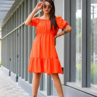 Vestido feminino estilo Ciganinha em tecido Duna liso e com detalhes em duna pipoca, manga princesa - moda verão - Verde Bandeira
