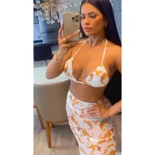 Moda Grife Conjunto Praia Biquínis Amarração Dupla - Conjunto Feminino Biquíni+ Tanga Saída de Praia - Só Biquíni Lv Marrom