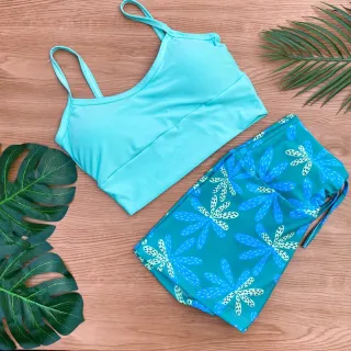 Conjunto Fitness Feminino Estampado - Cropped Top com Bojo e Short de Cordinha Regulagem - Estampa 2