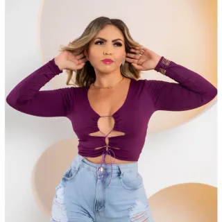 Blusa manga longa decote croped gringa
