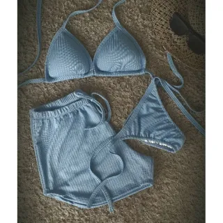 Shortinho malha canelada com biquini - ROSA BB