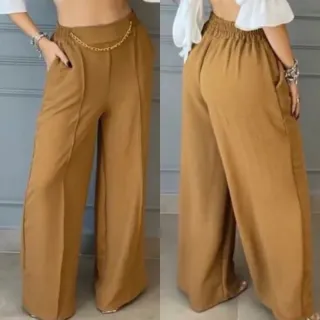 Calça Pantalona Duna-003 Elástico Cintura Corrente Atrás