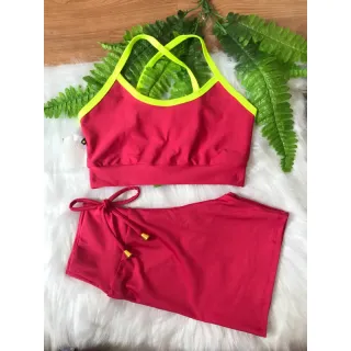 Conjunto Fitness Feminino Alcinha e Short com Cordinha - Rosa rosa bebê
