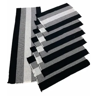 Algodão Chic Tear Americano Jogo - 7 peças - Cru com listrado vermelho