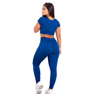 Conjunto Academia Calça Legging Cintura Alta + Top Cropped - Kit 2 | Raryel - Preto/Bic