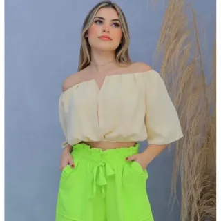 Moda Envio! Blusa Feminina Cropped Decote V Tendências Blogueira - Preto