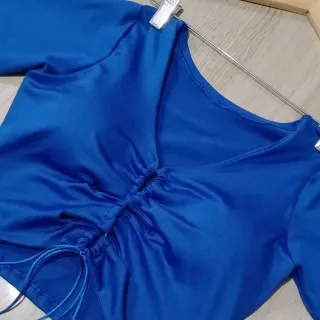 Blusa manga longa decote croped gringa - Azul Royal