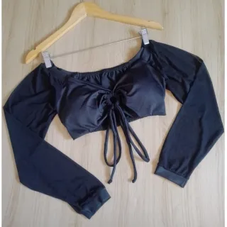 Blusa manga longa tule cropped - Fúcsia