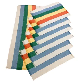 Algodão Chic Tear Americano Jogo - 7 peças - Cru com listrado vermelho