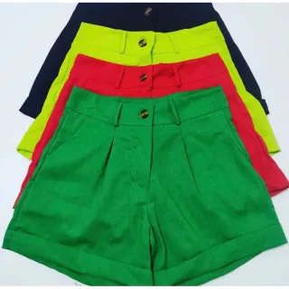 Botão de Linho Feminino Curto - Laranja