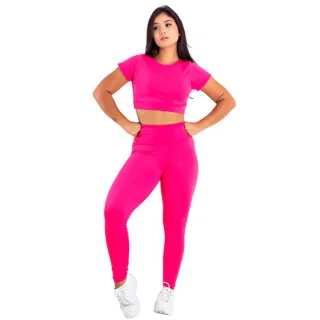 Conjunto Academia Calça Legging Cintura Alta + Top Cropped - Kit 2 | Raryel - Preto/Bic