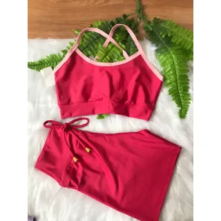 Conjunto Fitness Feminino Alcinha e Short com Cordinha - Rosa rosa bebê