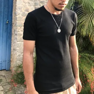 Camiseta Canelada Americana Rapper Trapper Justa Branco Preto - Preto