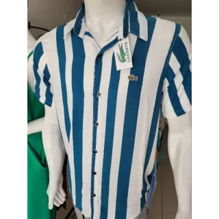 Pronta entrega! Camisa masculina manga curta slim fit jeans com elastano - jeans escura luxo.