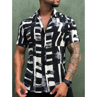 Verão2021 Masculina Havaiana Floral Florida Camisa Social - Branco com amarelo l