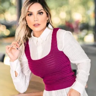 Blusa feminina regata tricot Nervura cropped - Cropped Vervura Azul