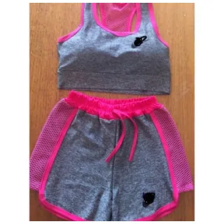 Moda Academia Conjunto Fitness Feminino Top e Shorts - Azul Preto